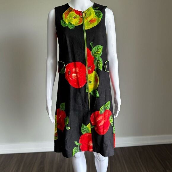 Vintage Apple Print Front Zip Shift Dress - Picture 4 of 7